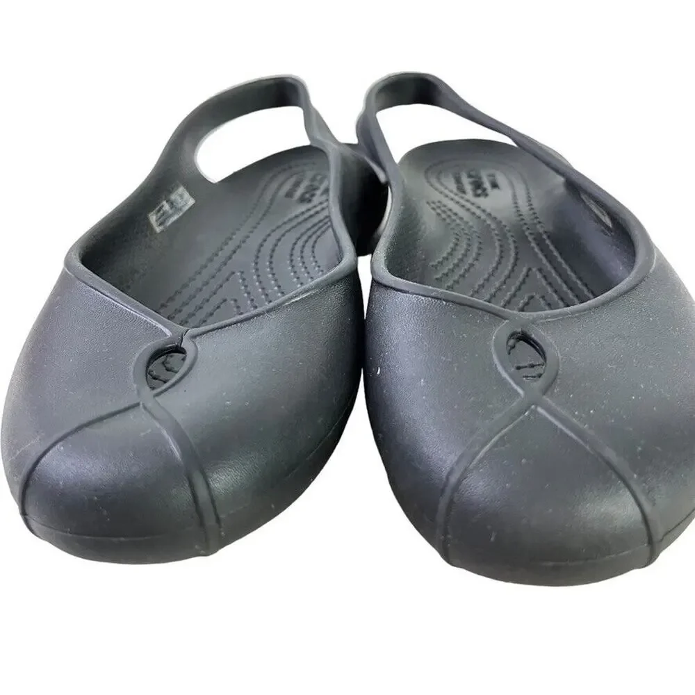 Crocs Olivia Womens Solid Black Slingback Flats Round Closed Toe Shoes sz 7